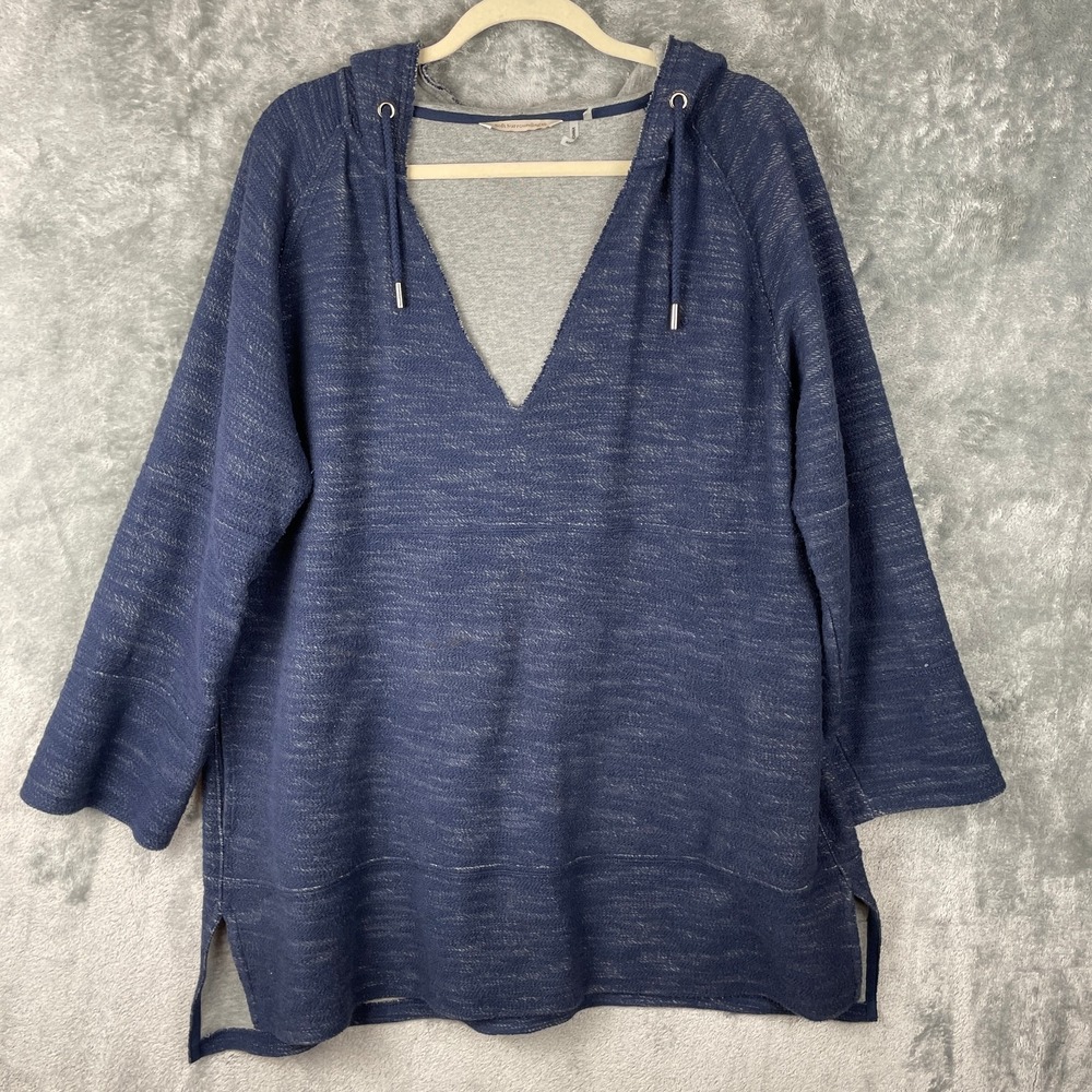 Soft Surroundings My Weekend Tunic Hoodie Sweater XL Blue Oversized Beachy Boho